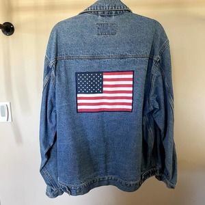 Disneyland American Flag Denim Trucker Jacket Vintage Large